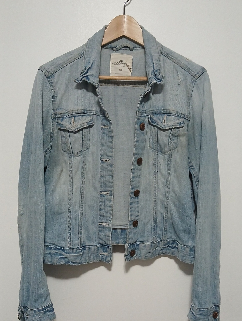 L.O.G.G H&M Light Wash Distressed Denim Jacket Size 12